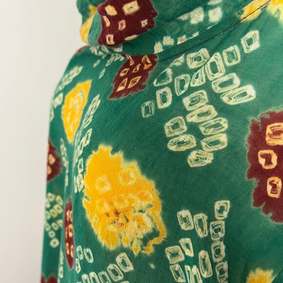 Madame Hall Women's Top OS Green Floral Artisan Indian Block Print Tunic Cotton - Picture 6 of 10